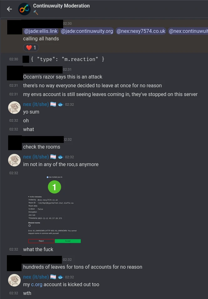 Screenshot of continuwuity&rsquo;s moderation room